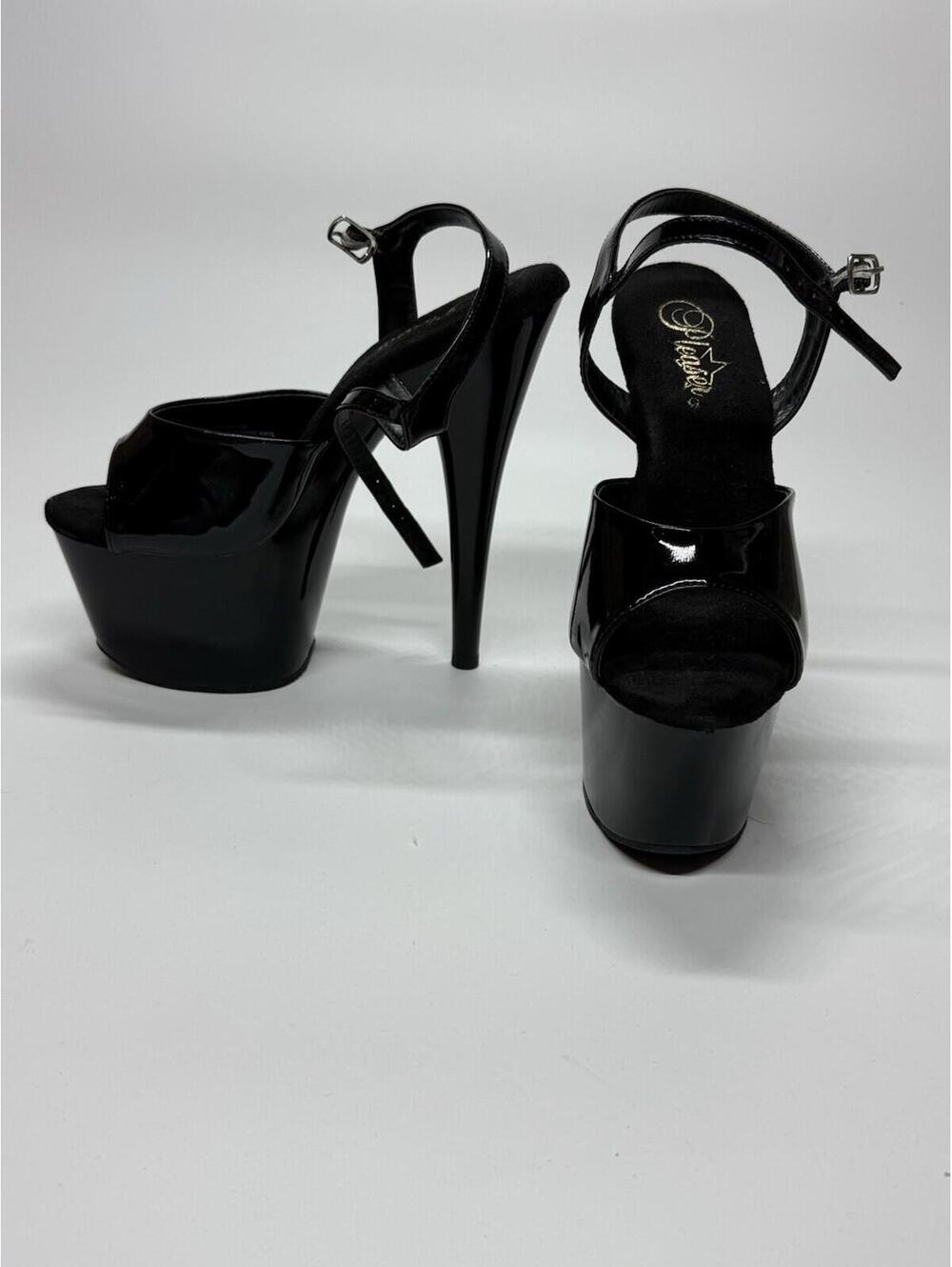 Pleaser Adore-709 Black Patent Heels Platform Sandals Size 8